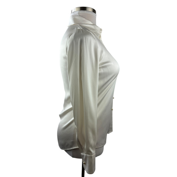Ravella Luxury Silk Milano Button-Up Blouse LS Pearl White Gold Buttons Small 4 - Picture 11 of 16